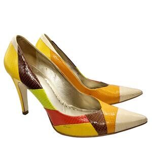 Y2K BCBGGIRLS Colorblock Leather Reptile Snake Print Pointed Toe Heels Size 9.5